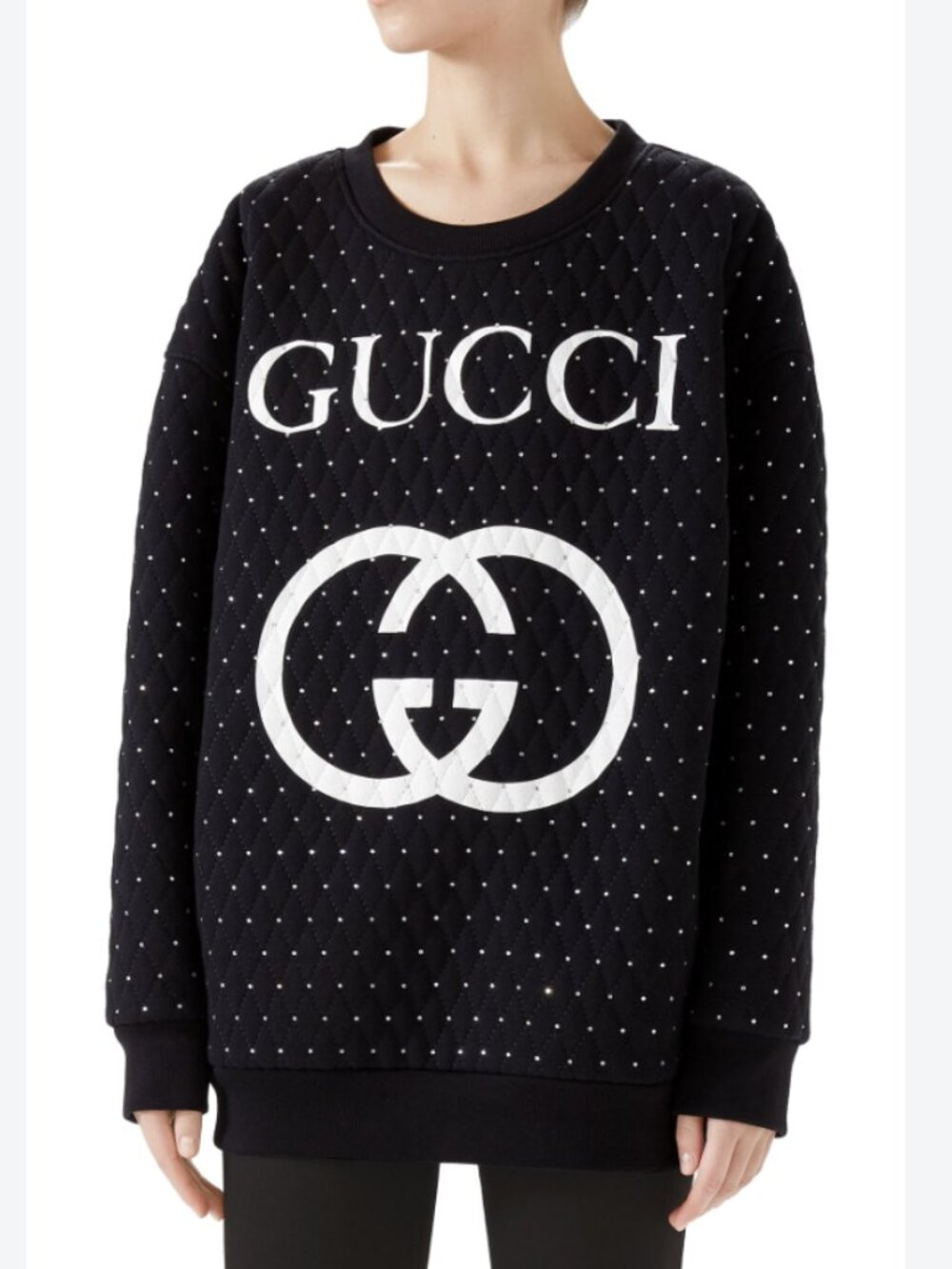 Gucci Crystal Embellished Quilted GG Sweatshirt S Certified Authentic